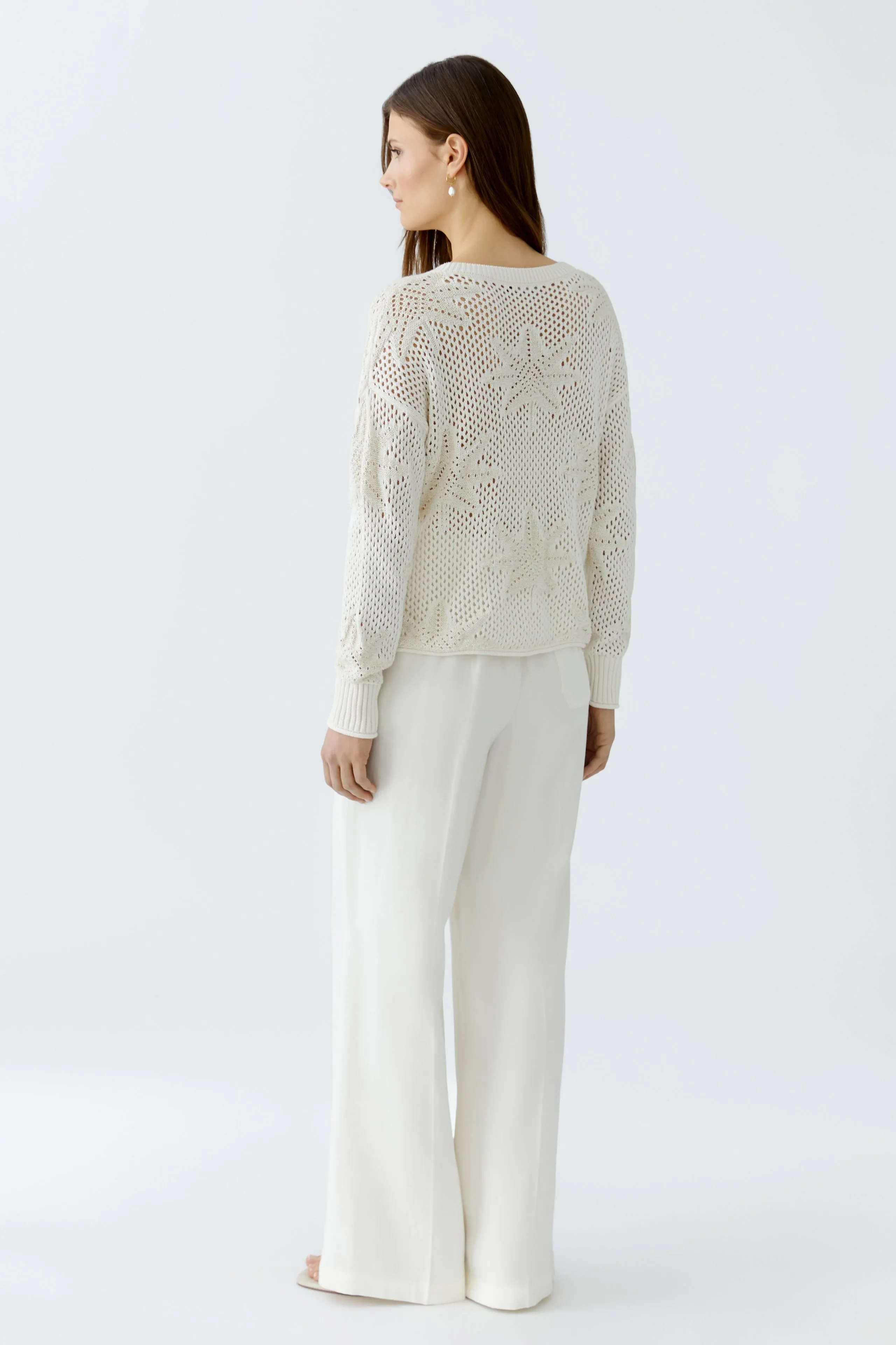 Oui Pointelle Openwork Knit Palm Motif Jumper