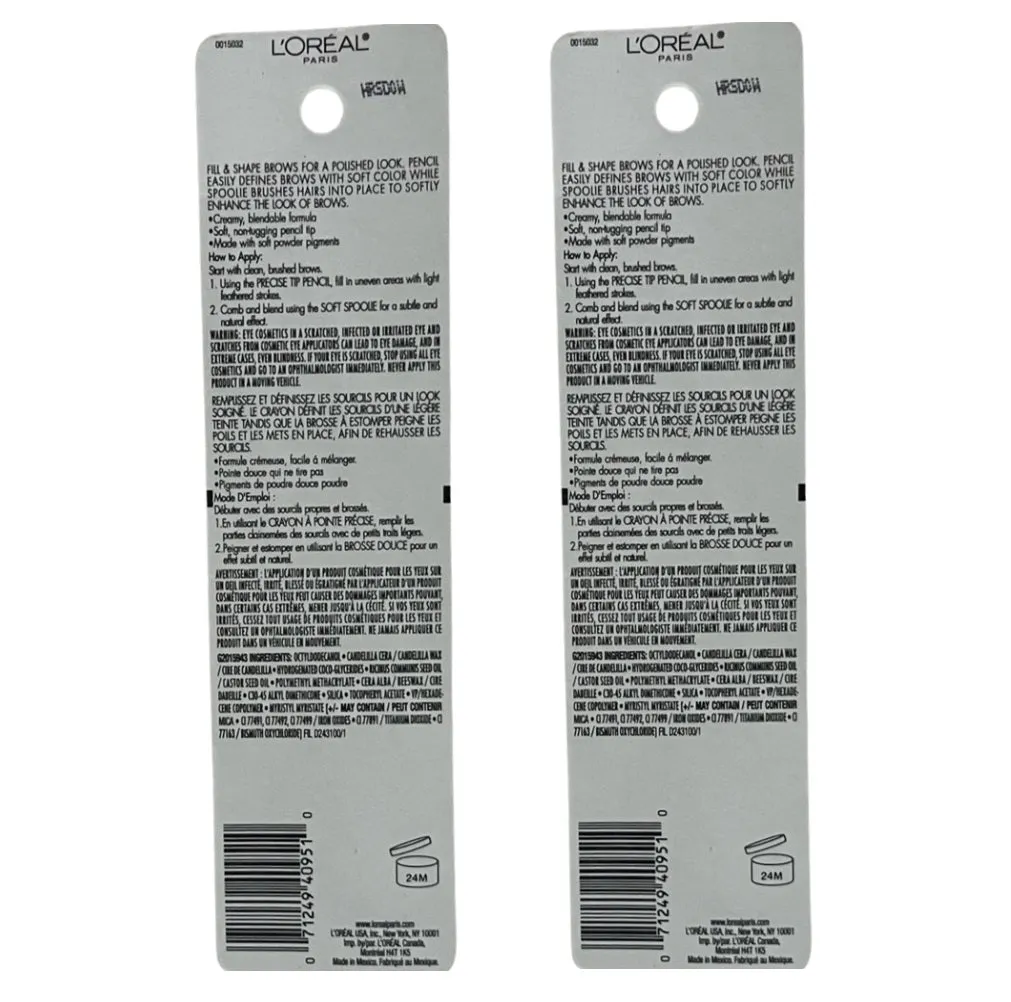 Pack of 2 L'Oreal Paris Age Perfect Magnifying Brow Pencil , Deep Brown 204