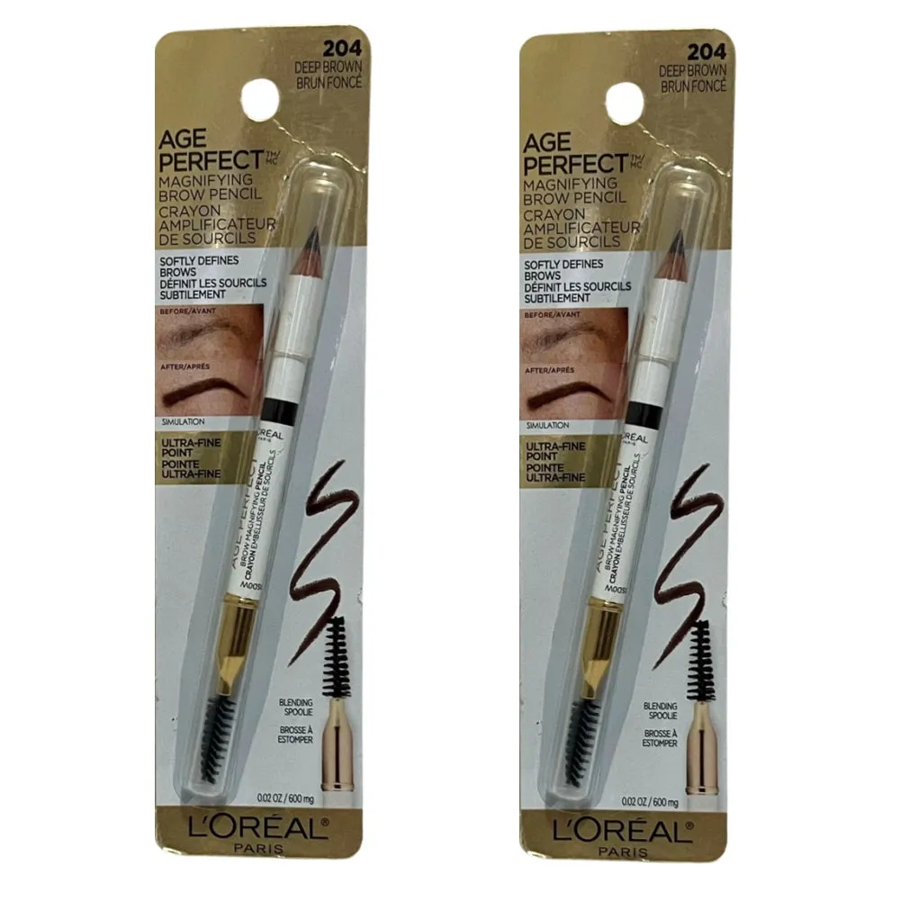 Pack of 2 L'Oreal Paris Age Perfect Magnifying Brow Pencil , Deep Brown 204