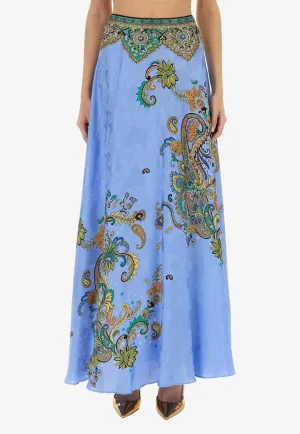 Paisley Print Maxi A-line Skirt