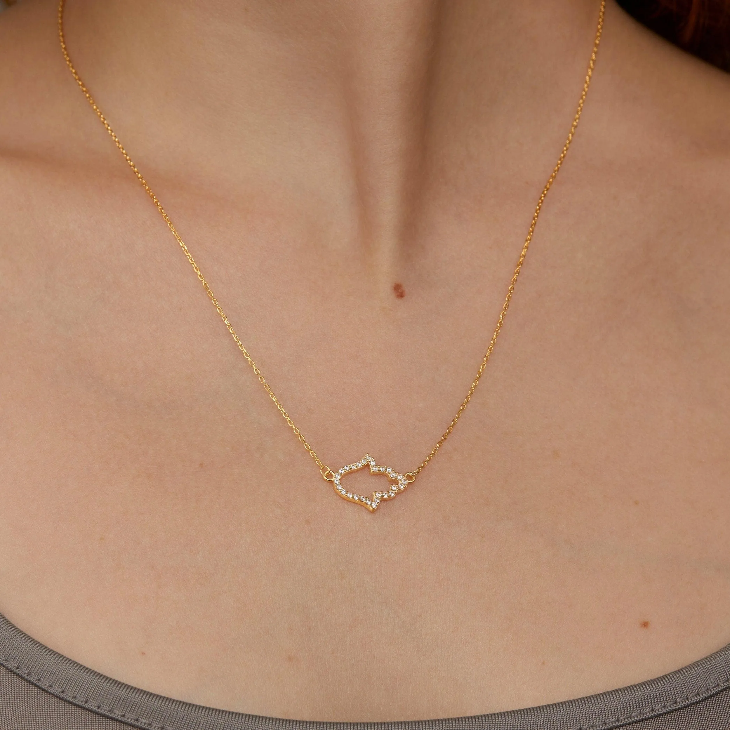 Pave Hamsa Hand Necklace - 18K Gold Vermeil