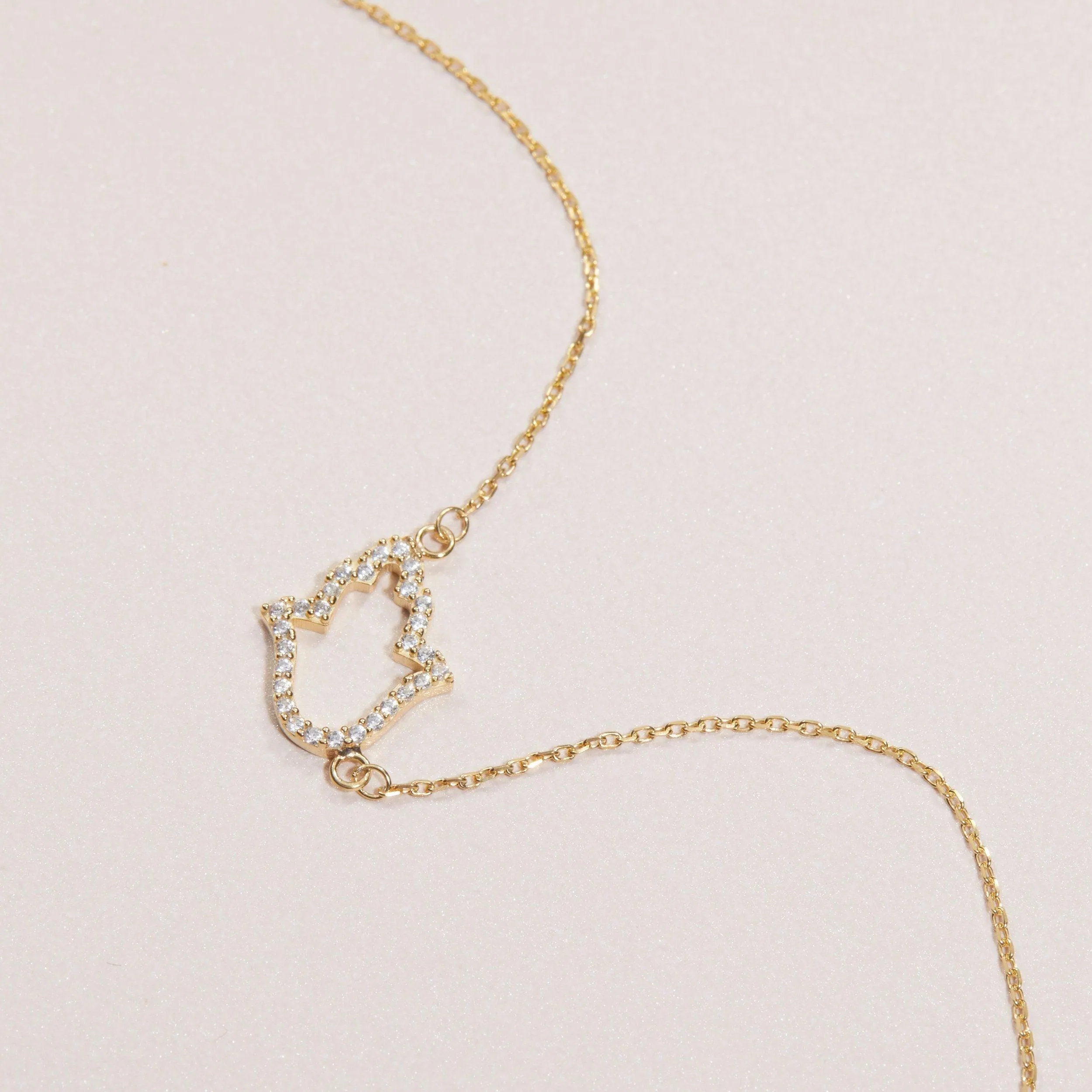 Pave Hamsa Hand Necklace - 18K Gold Vermeil