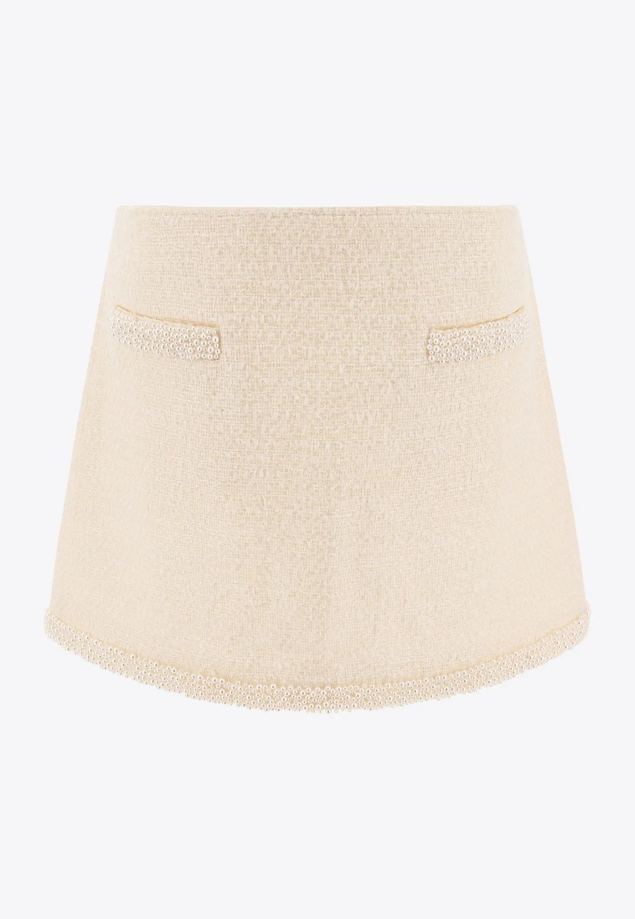 Pearl Embellished Mini Bouclé Skirt