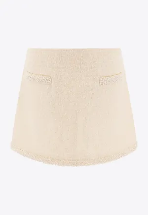Pearl Embellished Mini Bouclé Skirt