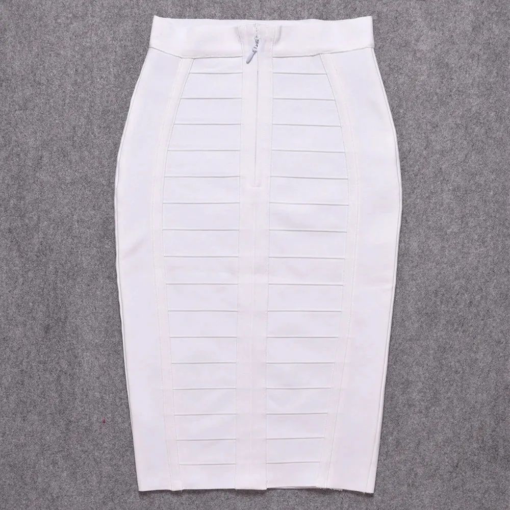 Pencil Knitted Skirts White Women Classic Vintage Elastic Thick Skirts Bodycon Birthday Skirts