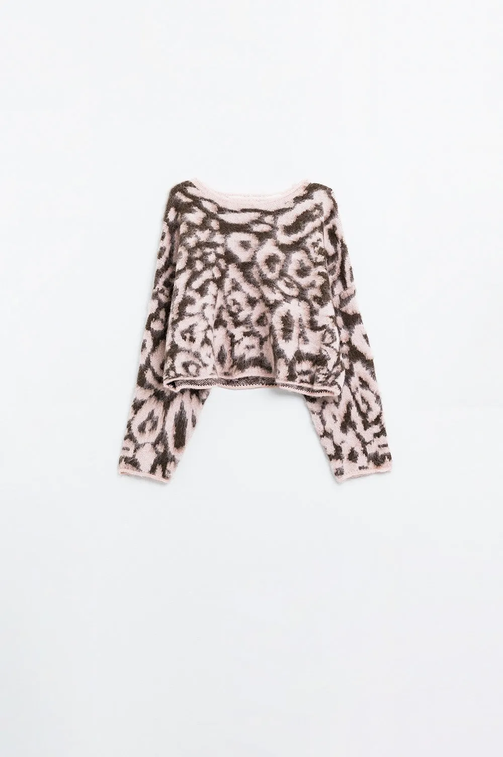 Pink Leopard print sweater made of wool knitted