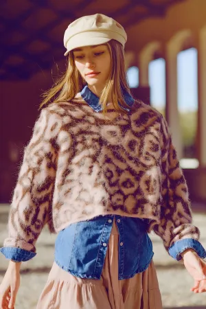 Pink Leopard print sweater made of wool knitted