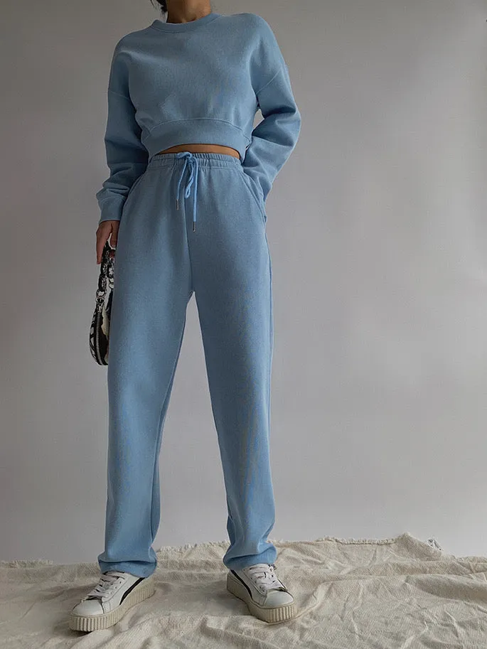 Pique Cropped Sweater - Blue