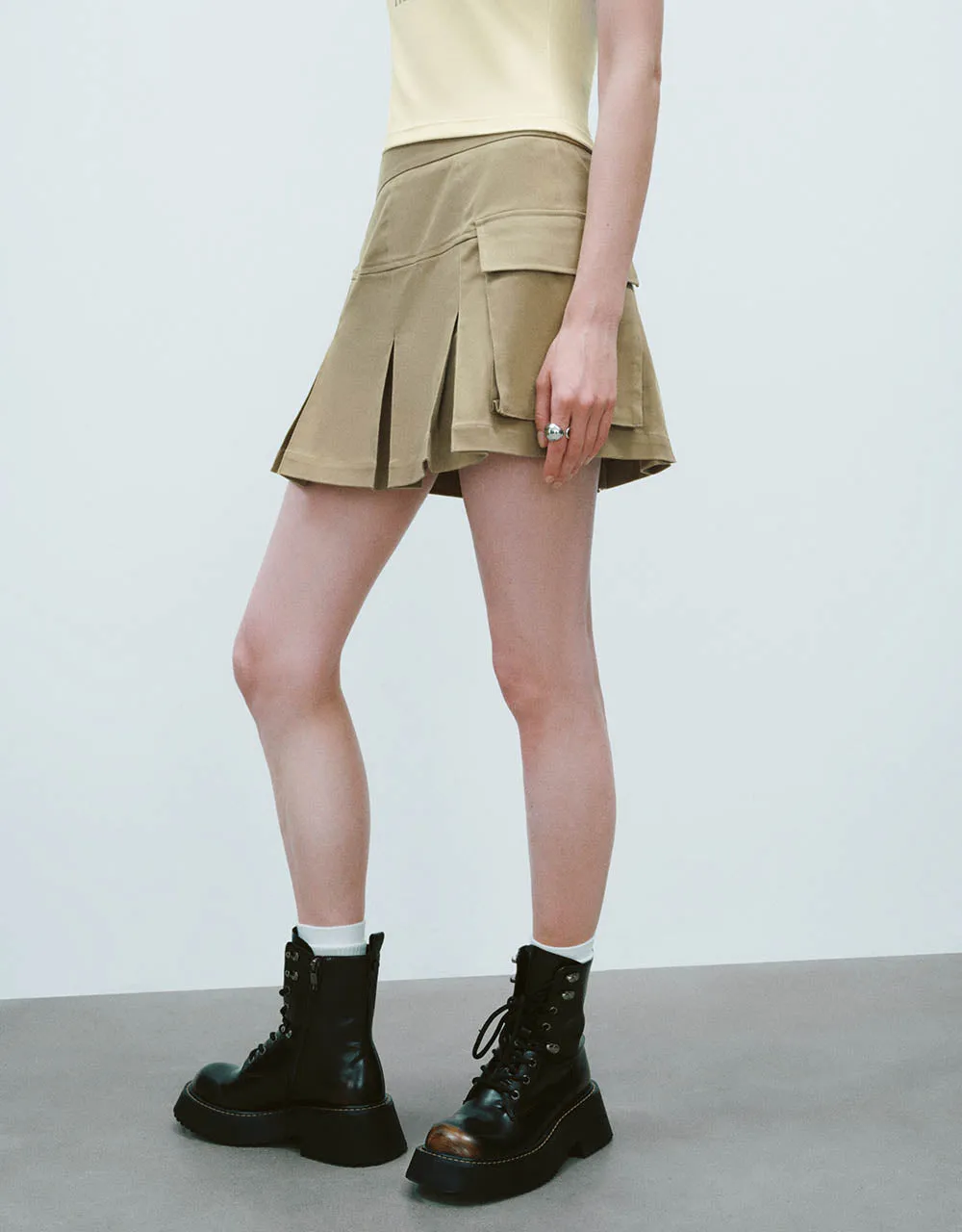 Pleated Mini A-Line Skirt