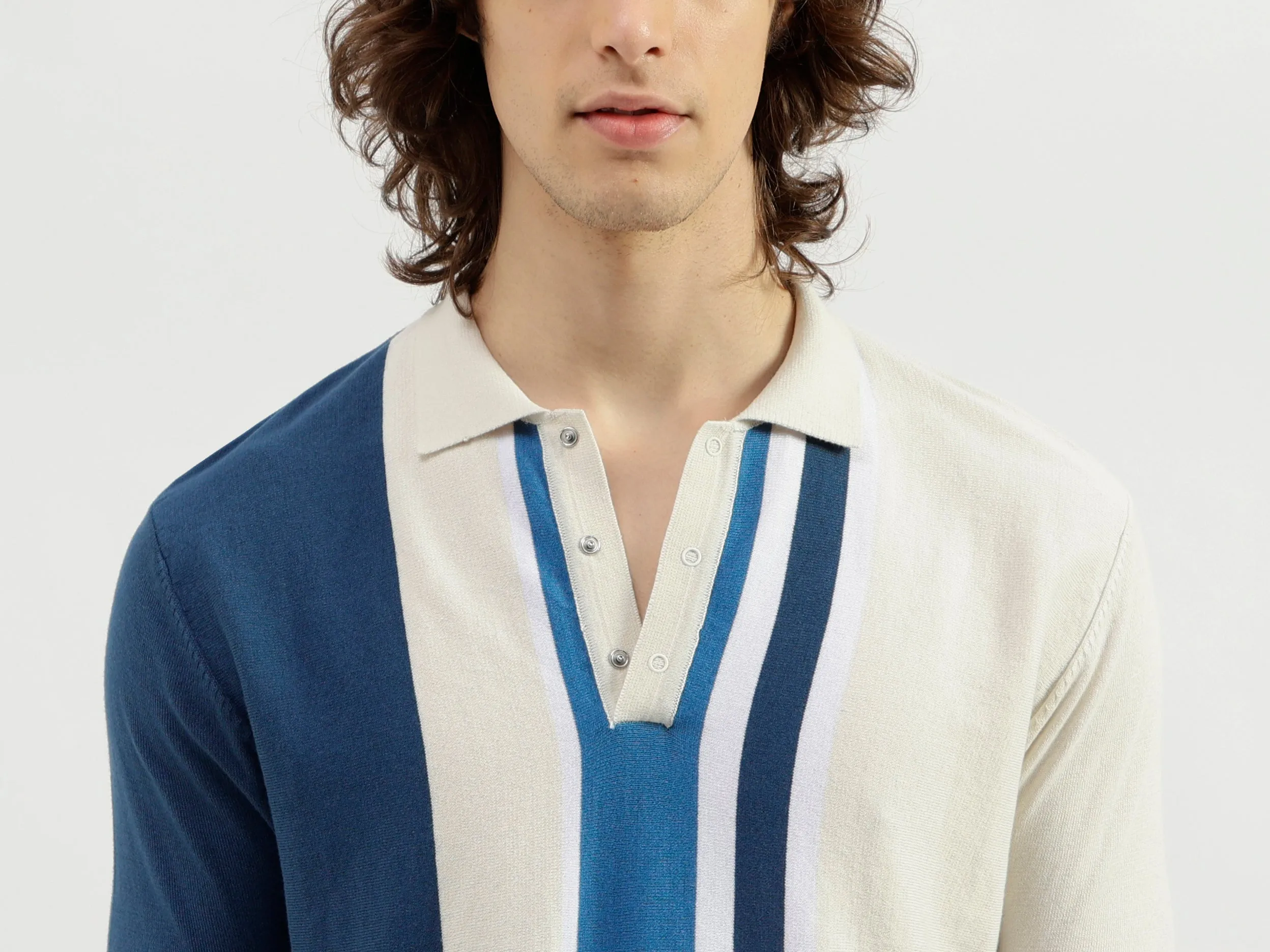 Polo Neck Striped Pattern T-Shirt