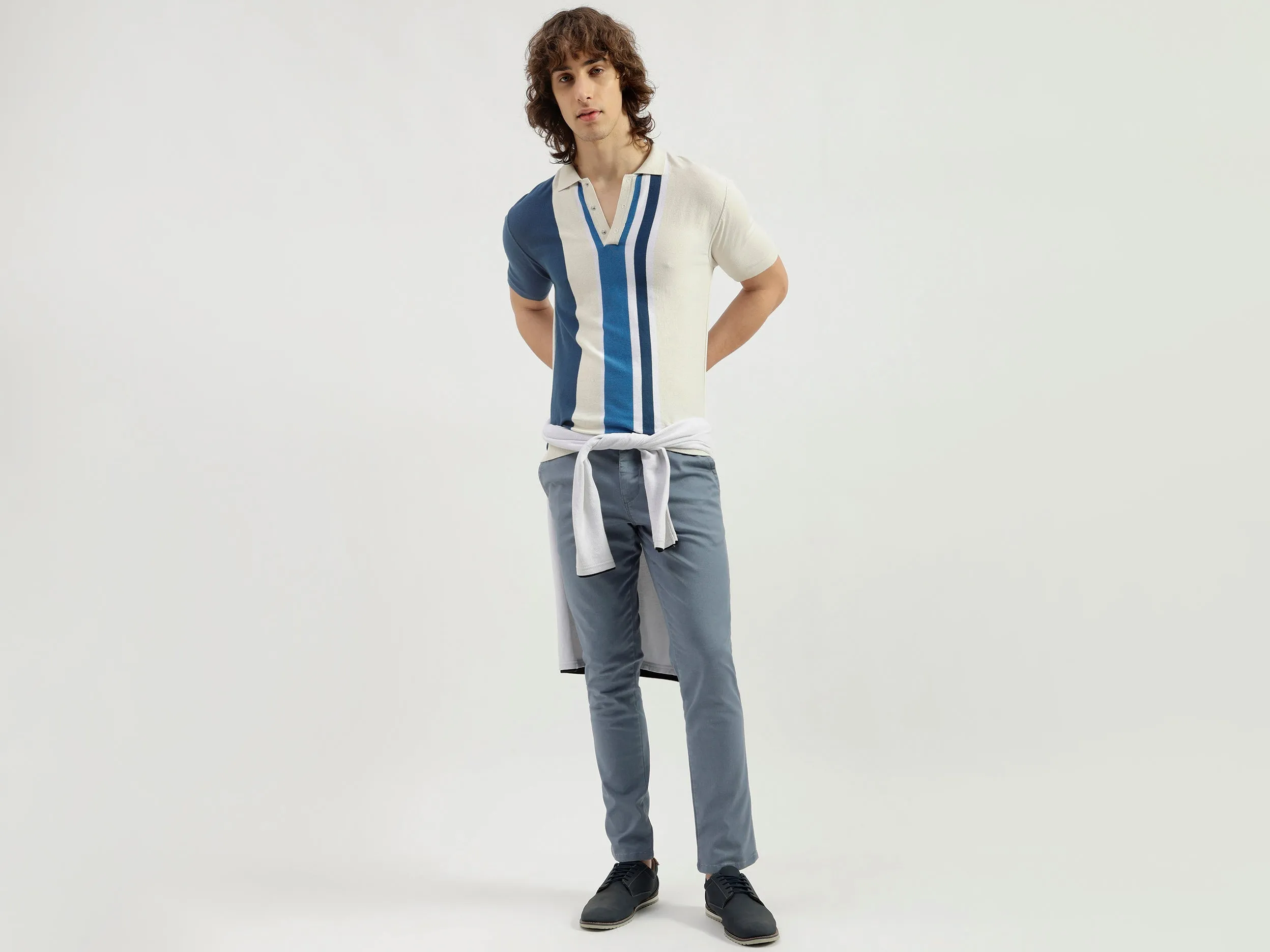 Polo Neck Striped Pattern T-Shirt