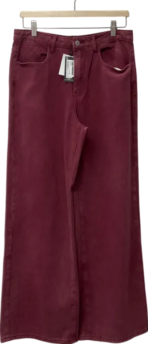 PrettyLittleThing Red Oxblood Washed Wide Leg Jeans UK 10