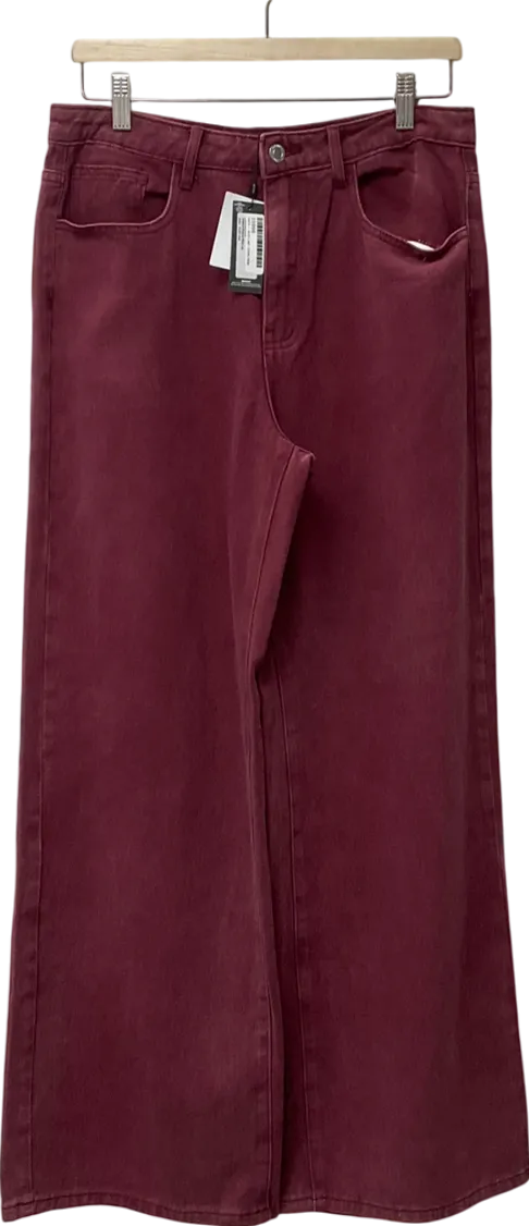 PrettyLittleThing Red Oxblood Washed Wide Leg Jeans UK 10