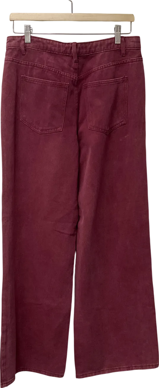 PrettyLittleThing Red Oxblood Washed Wide Leg Jeans UK 10
