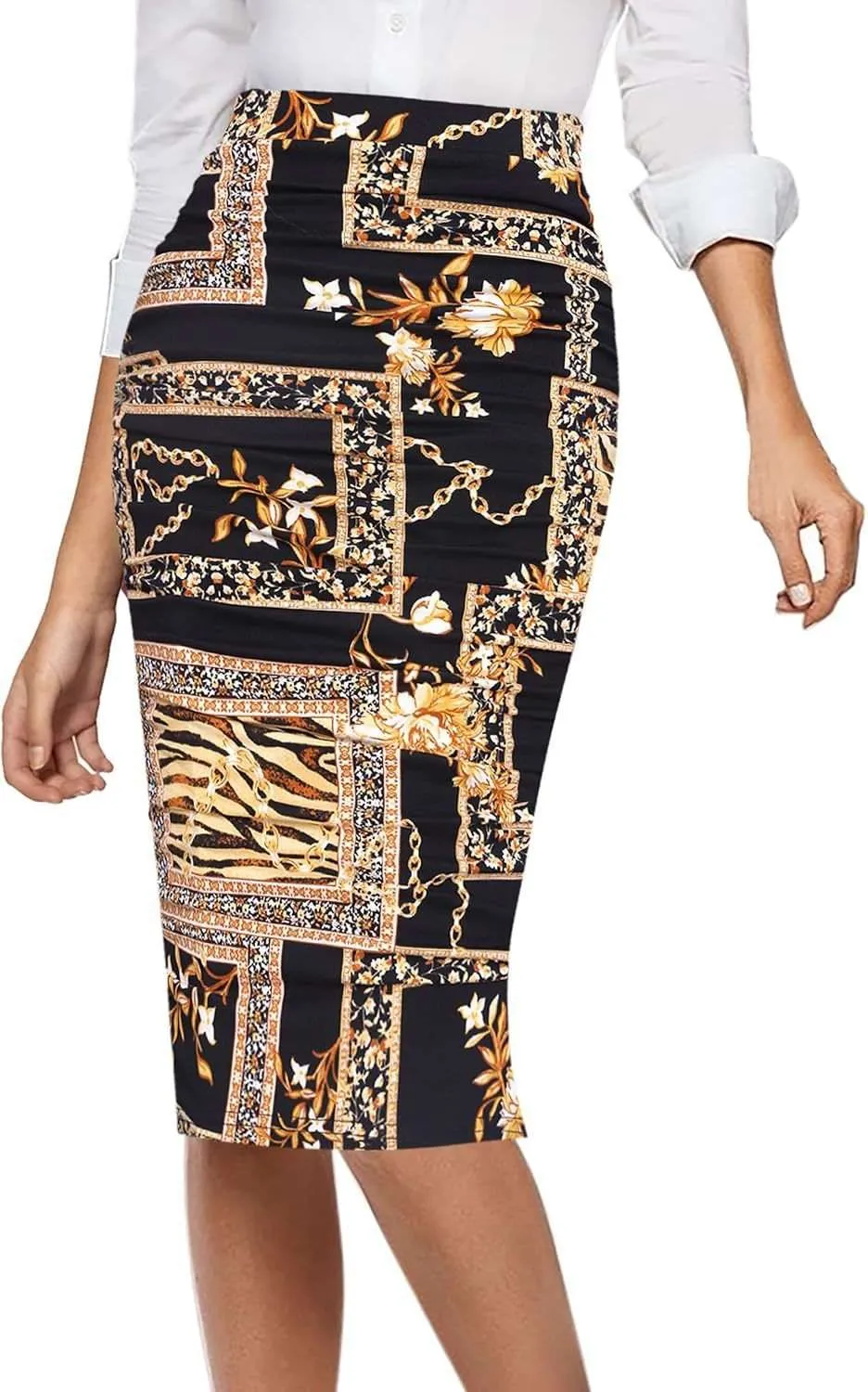 Printed High Waist Sheath Skirts