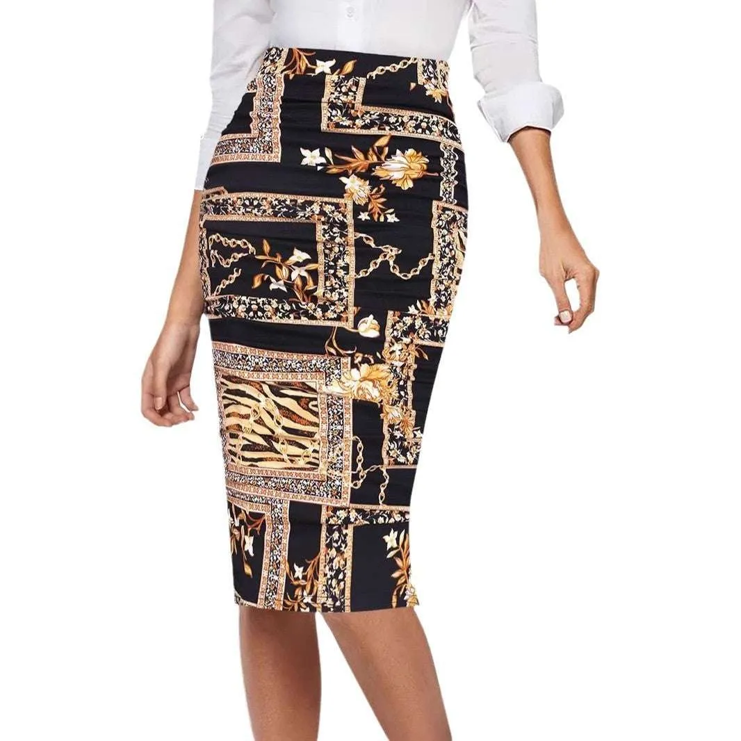 Printed High Waist Sheath Skirts