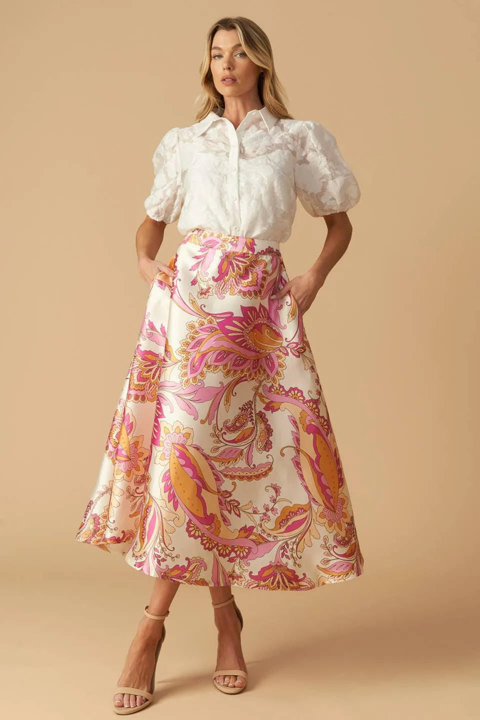 Printed Woven Midi A-Line Skirt
