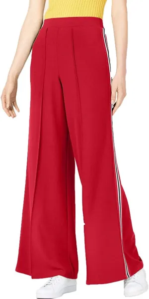 Project 28 Womens Wide-Leg Striped Casual Pants Red L