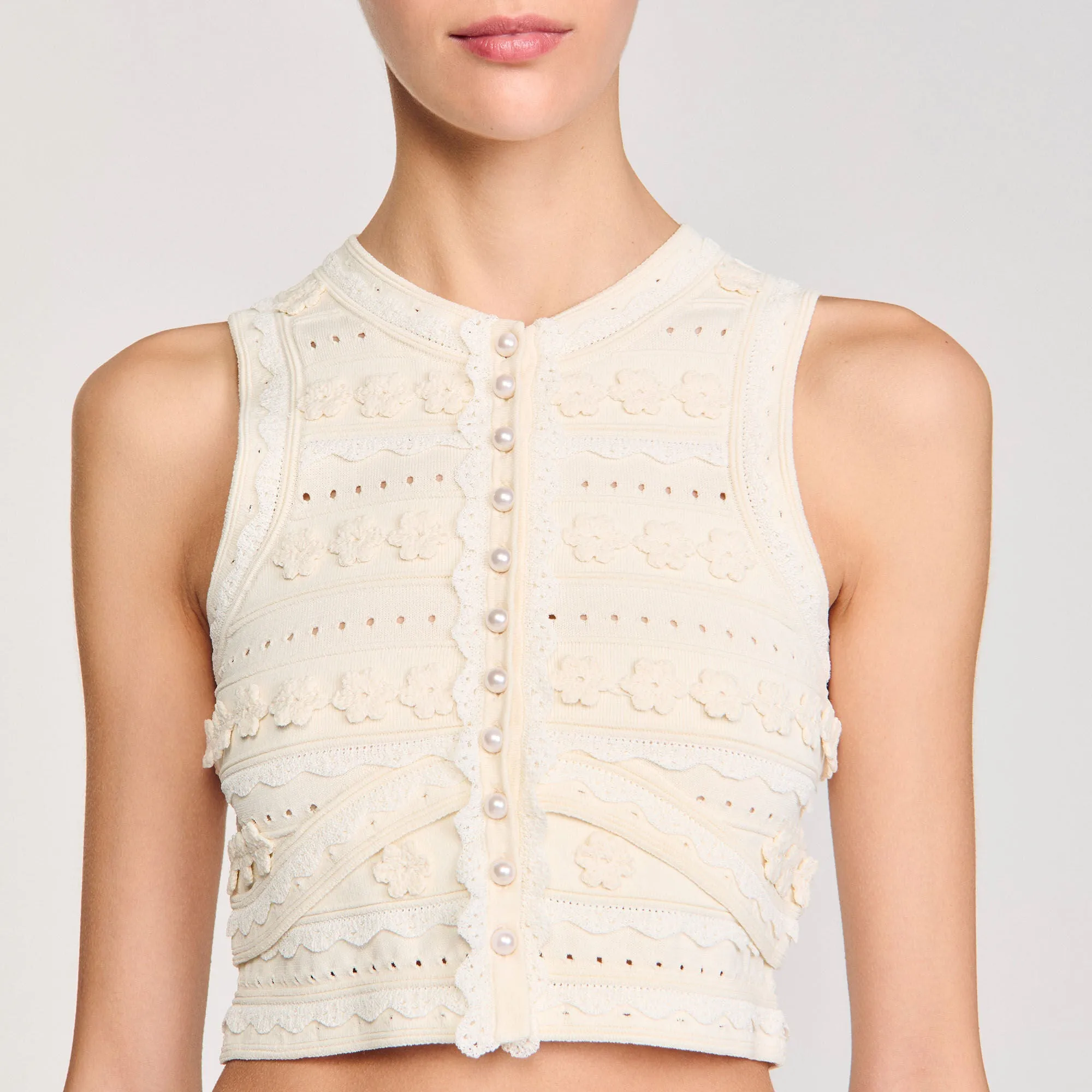 Propriano Crochet Detail Jumper Ecru