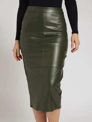 Pu Panelled Pencil Skirt - Fatigue