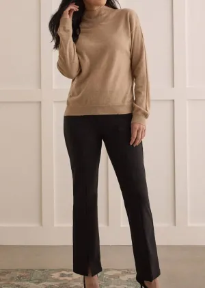Pull On Pant With Front Leg Slit In Black