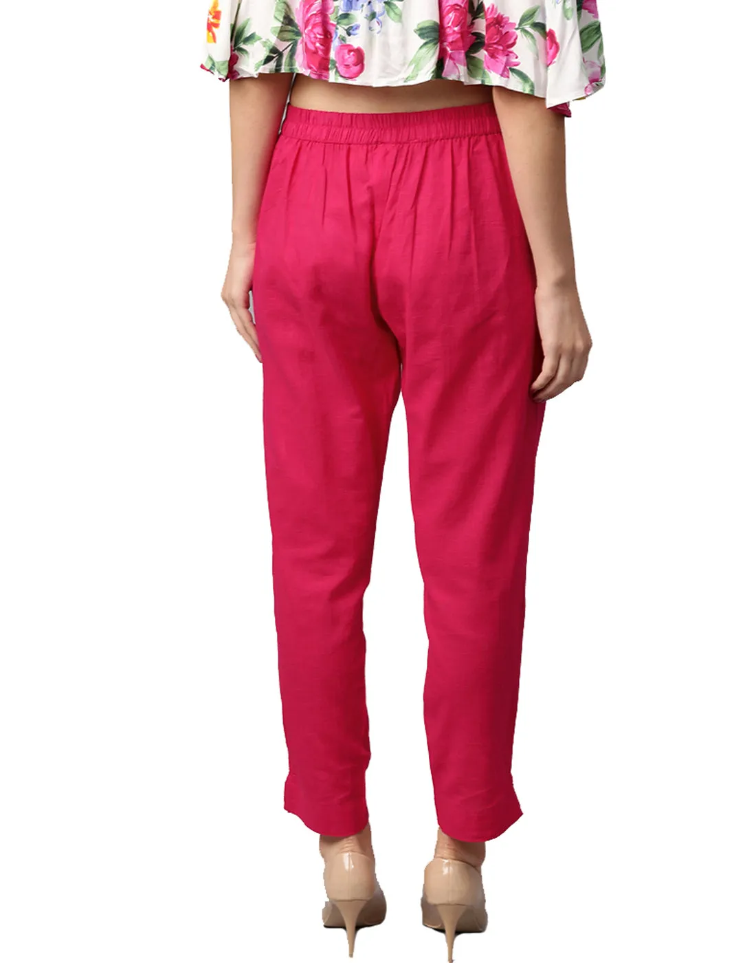 Rani Pink Solid Cotton Slub Straight Pants