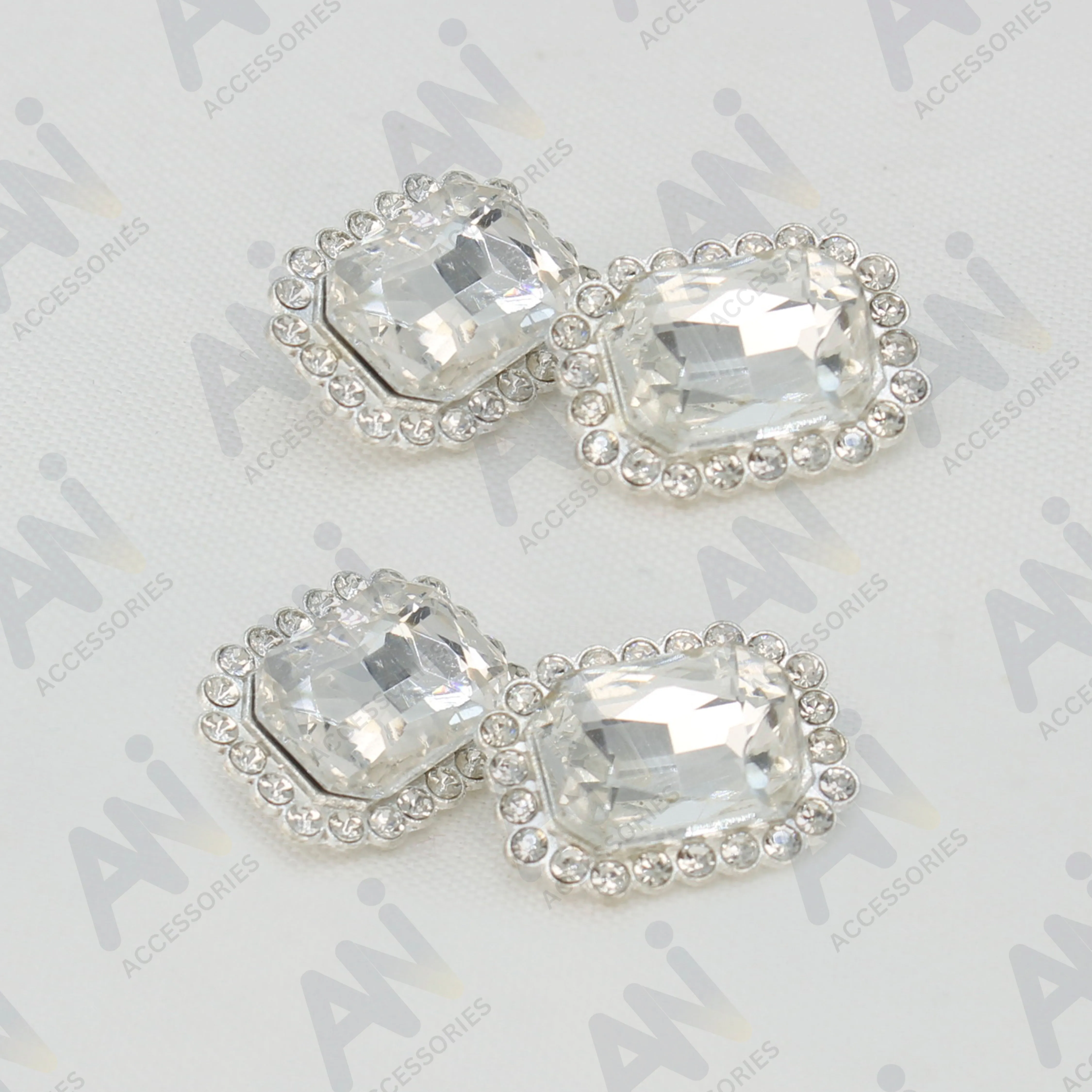 Rectangular Shiny Rhinestone Metal Buttons
