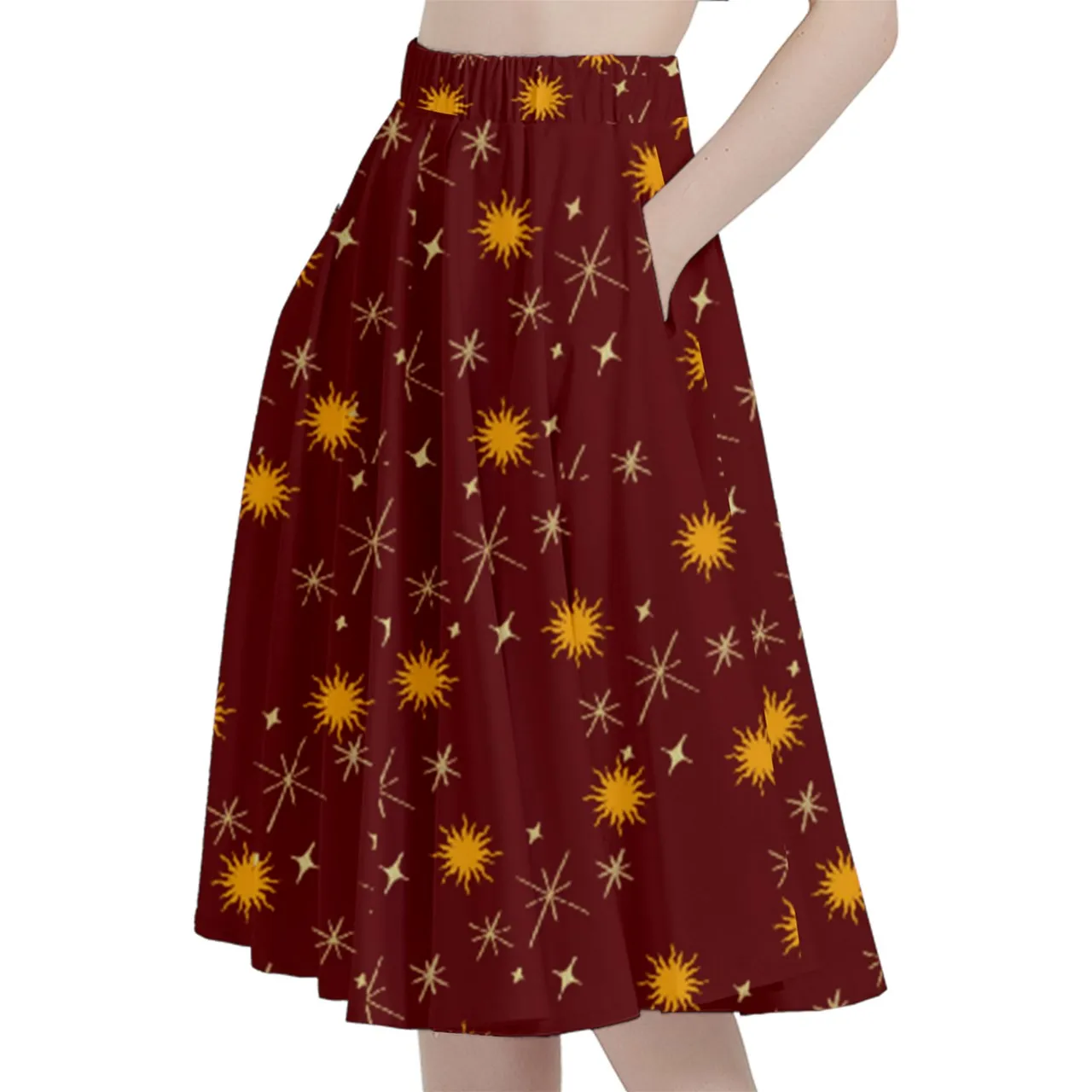 Red Whimsy Midi Skirt With Pocket