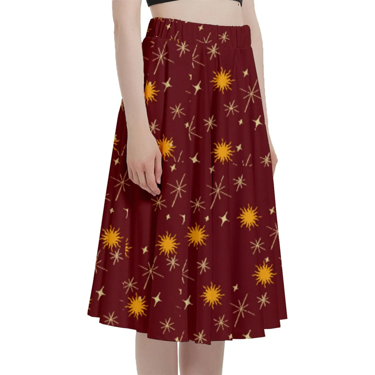Red Whimsy Midi Skirt With Pocket