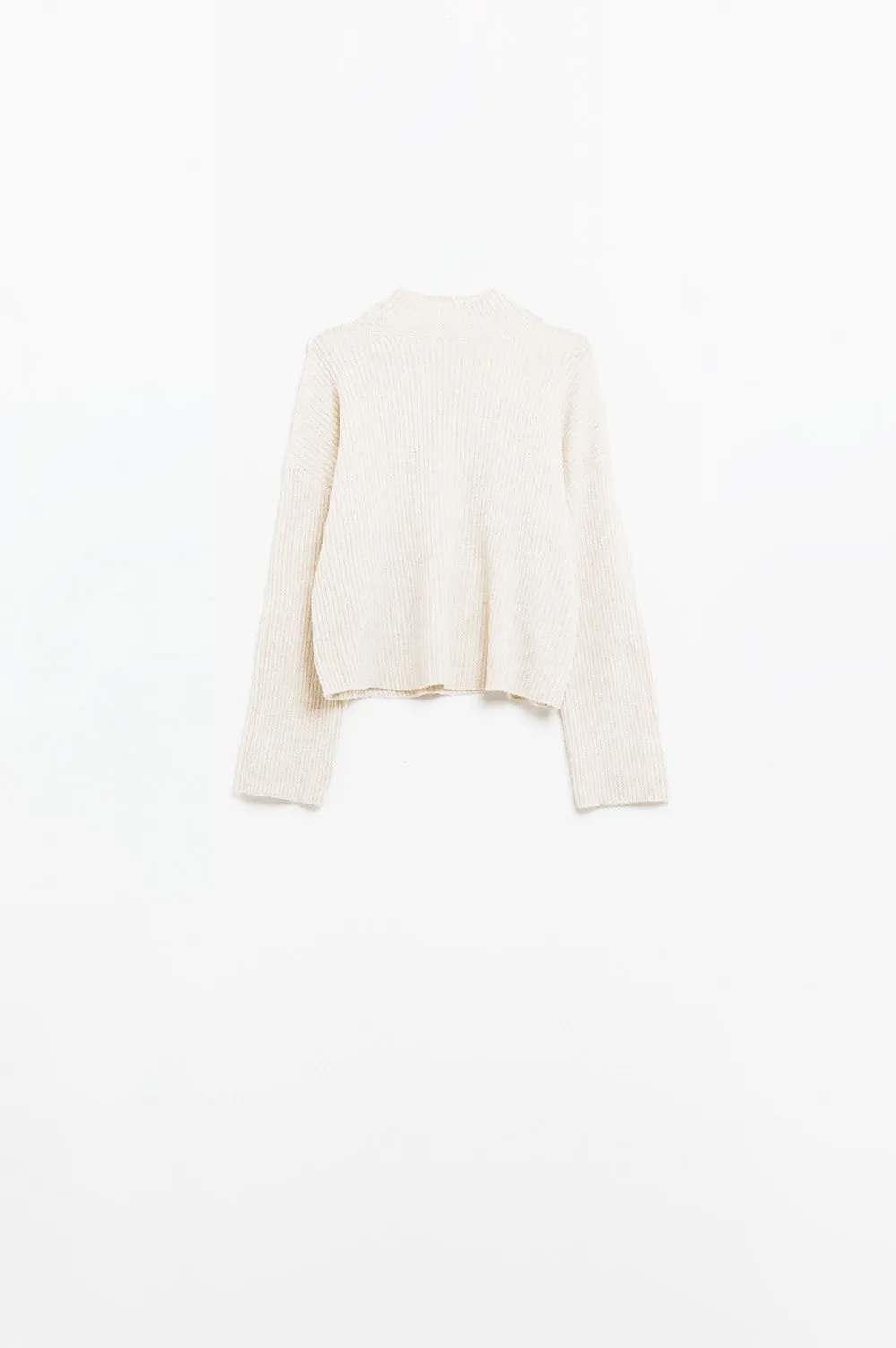 relaxed cream ribbed high neck sweater