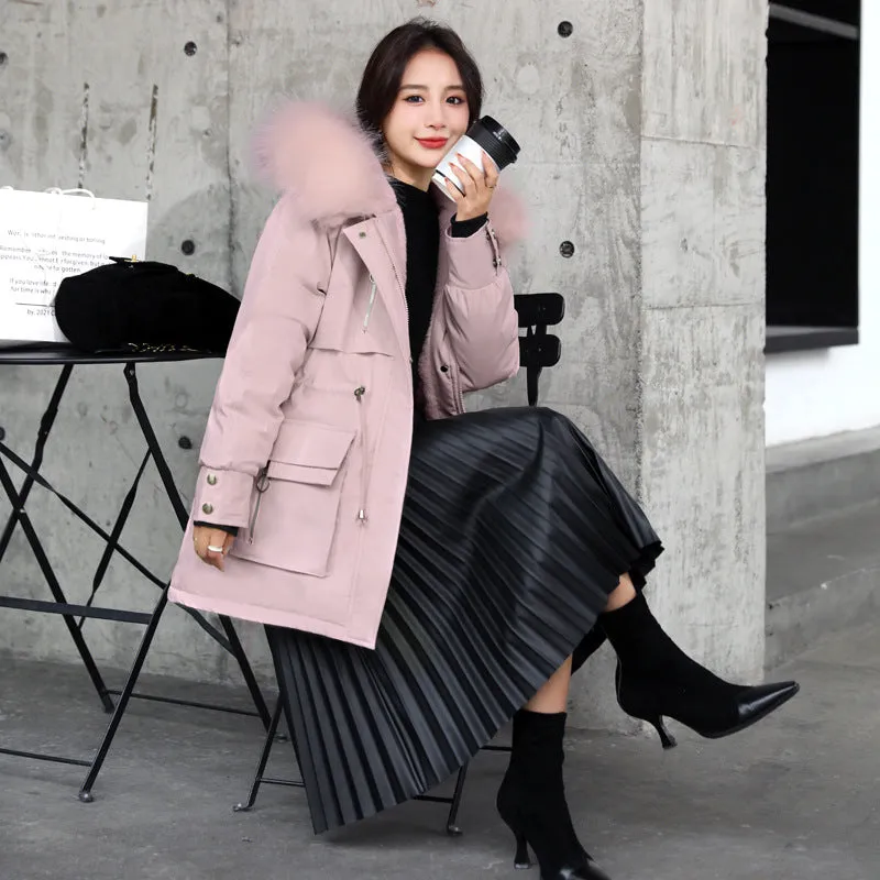 Relaxed-fit Thickened Parka with Patch Pockets for Women