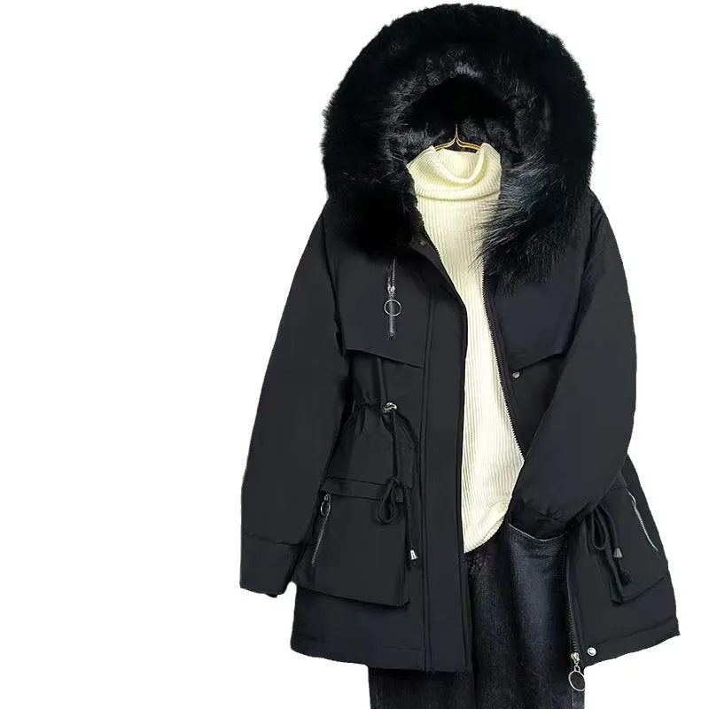 Relaxed-fit Thickened Parka with Patch Pockets for Women