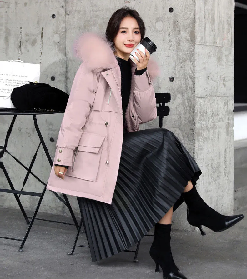 Relaxed-fit Thickened Parka with Patch Pockets for Women