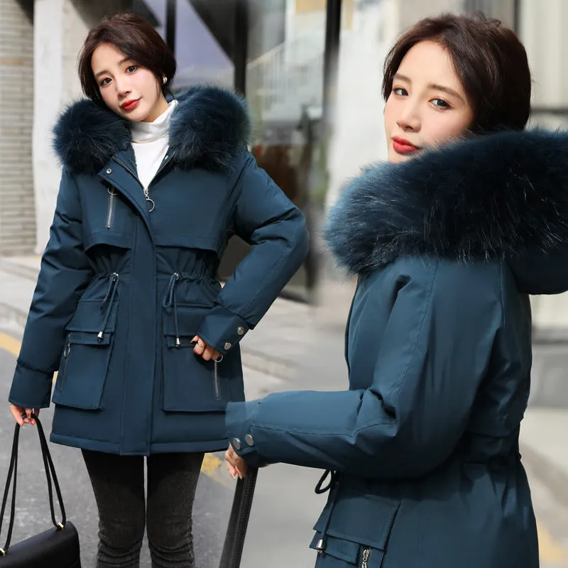 Relaxed-fit Thickened Parka with Patch Pockets for Women