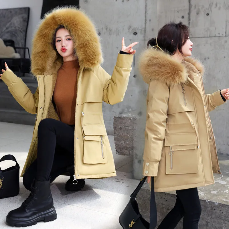 Relaxed-fit Thickened Parka with Patch Pockets for Women