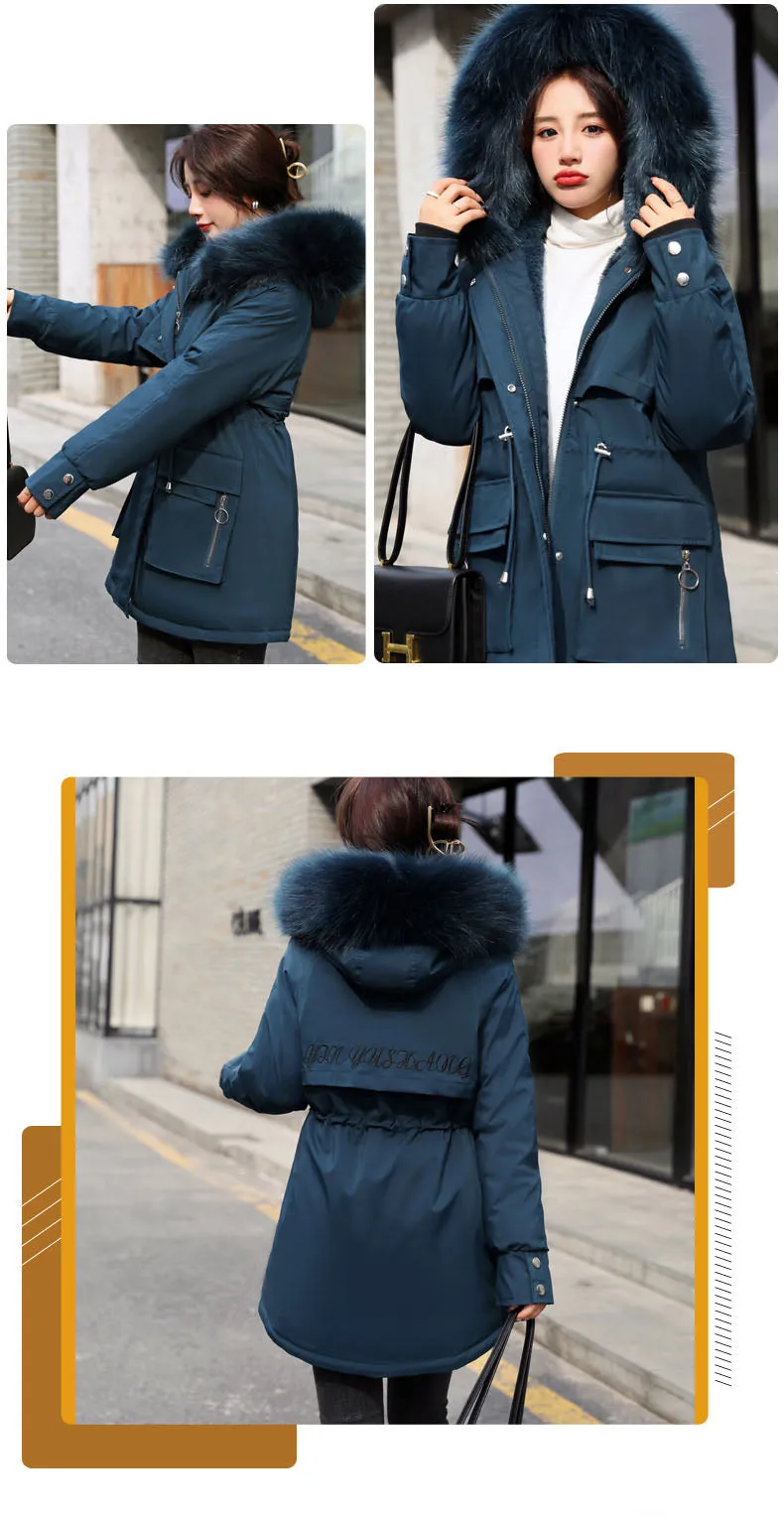 Relaxed-fit Thickened Parka with Patch Pockets for Women