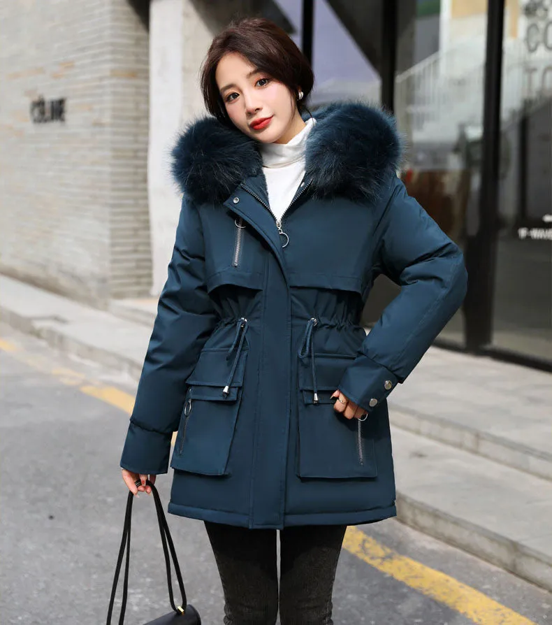 Relaxed-fit Thickened Parka with Patch Pockets for Women