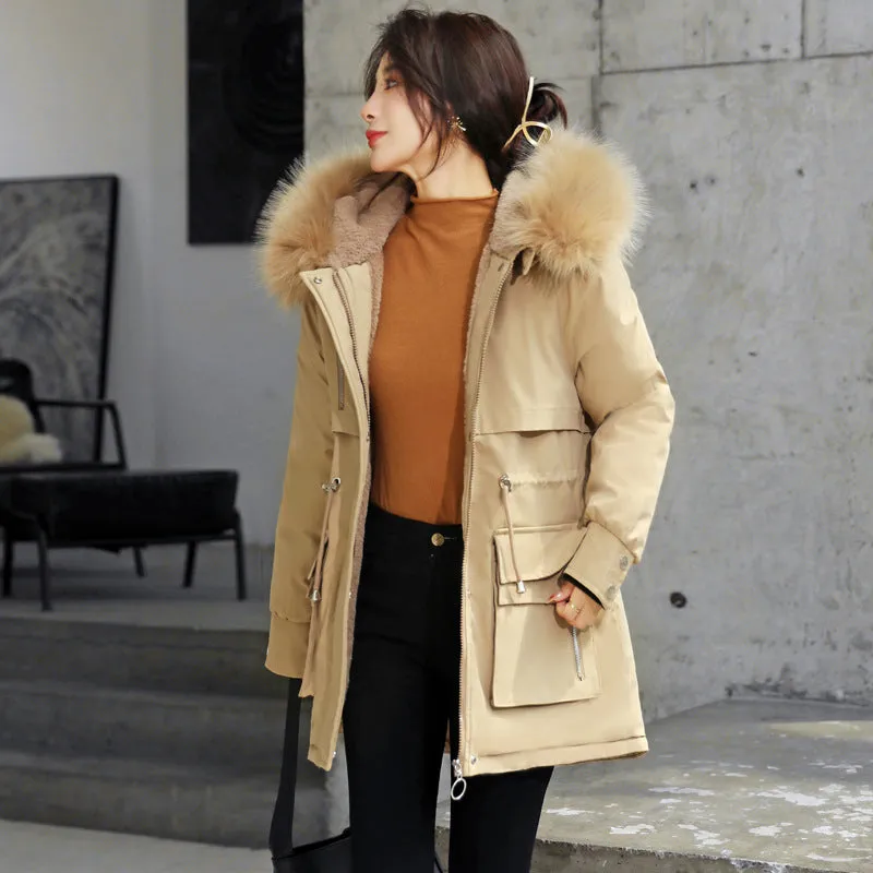 Relaxed-fit Thickened Parka with Patch Pockets for Women