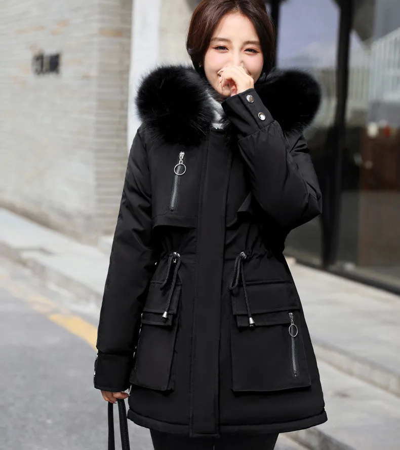 Relaxed-fit Thickened Parka with Patch Pockets for Women