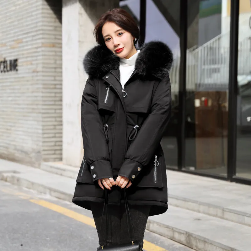 Relaxed-fit Thickened Parka with Patch Pockets for Women