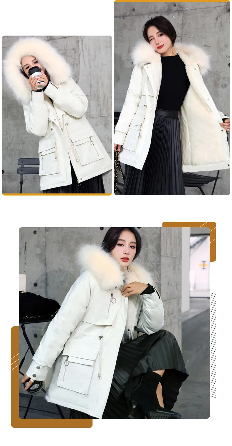 Relaxed-fit Thickened Parka with Patch Pockets for Women