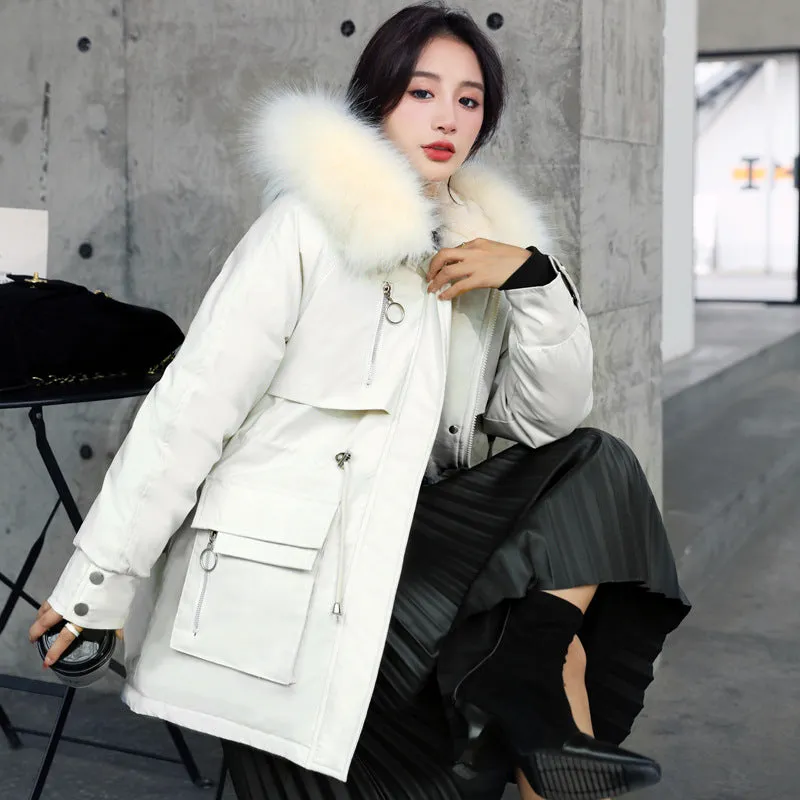 Relaxed-fit Thickened Parka with Patch Pockets for Women