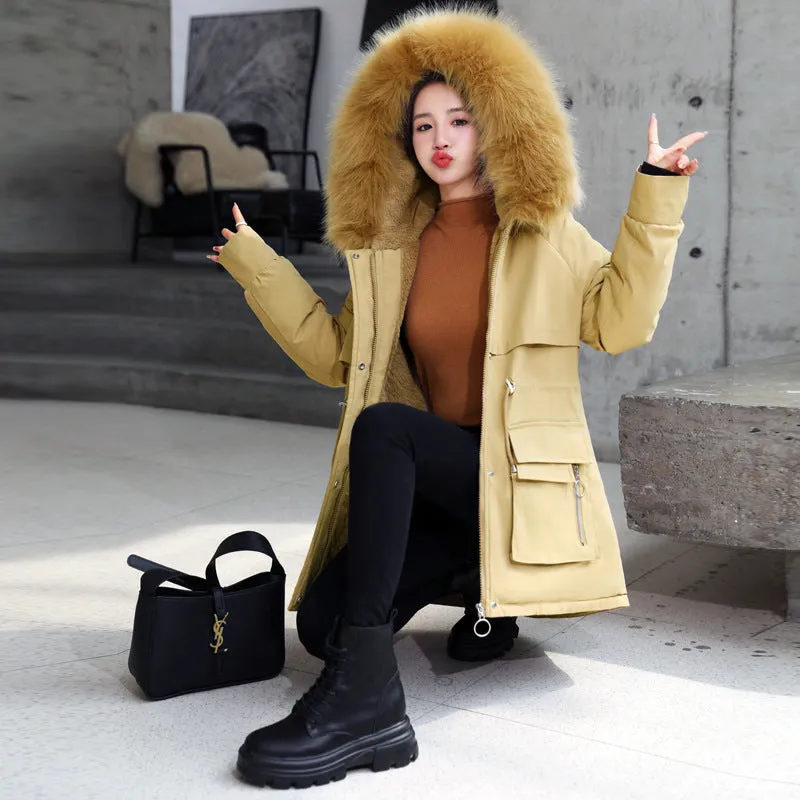 Relaxed-fit Thickened Parka with Patch Pockets for Women