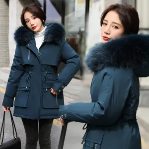 Relaxed-fit Thickened Parka with Patch Pockets for Women