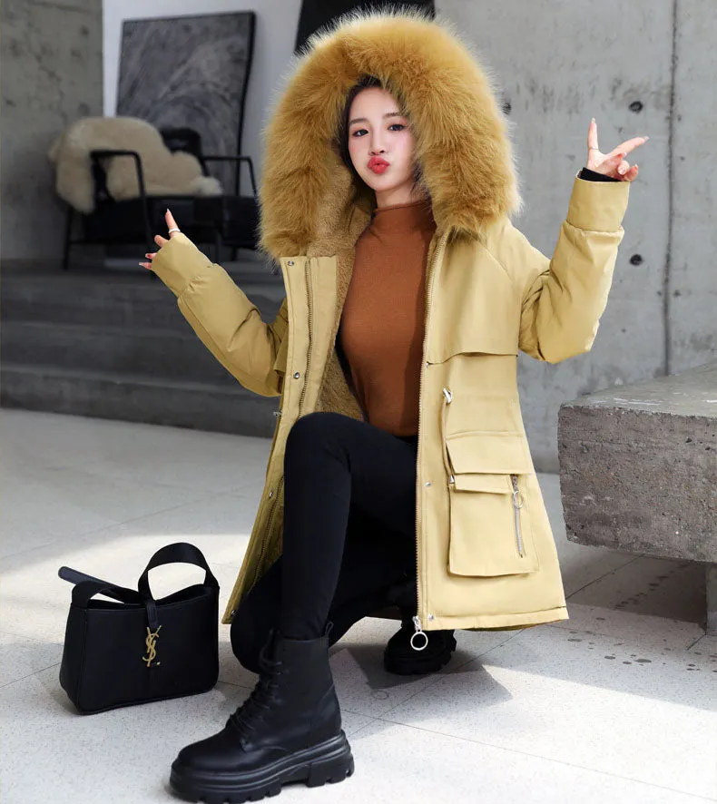 Relaxed-fit Thickened Parka with Patch Pockets for Women