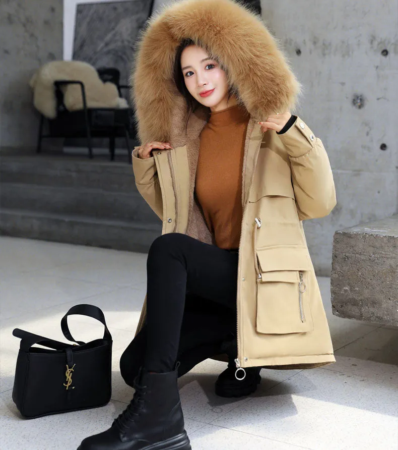 Relaxed-fit Thickened Parka with Patch Pockets for Women