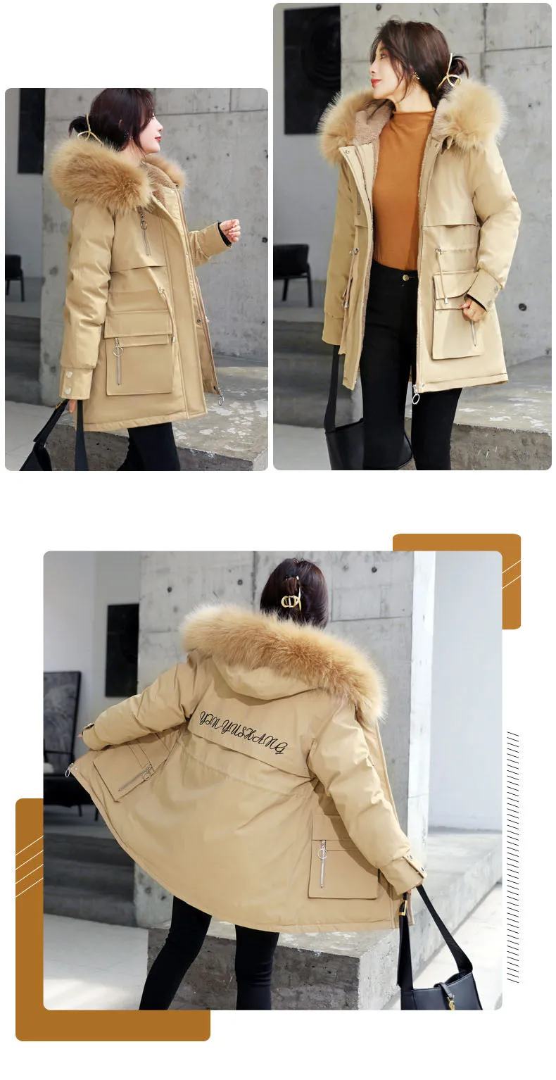 Relaxed-fit Thickened Parka with Patch Pockets for Women
