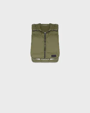 Reversible down-filled bib in matte and shiny water-repellent technical fabric