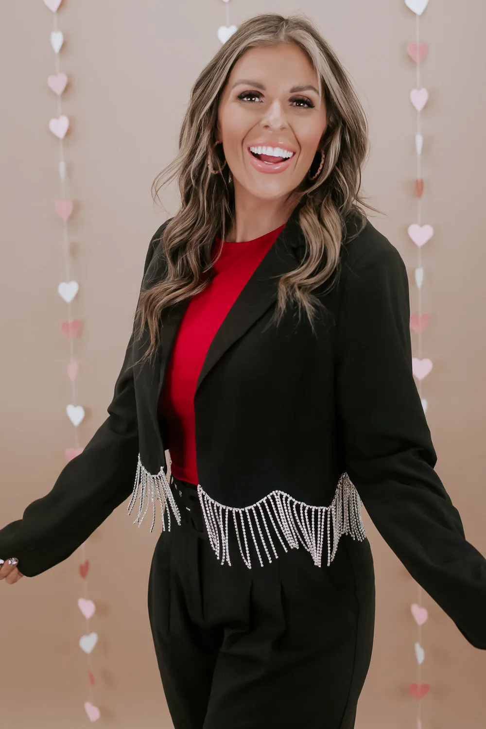 Rhinestone Girl Cropped Blazer , Black