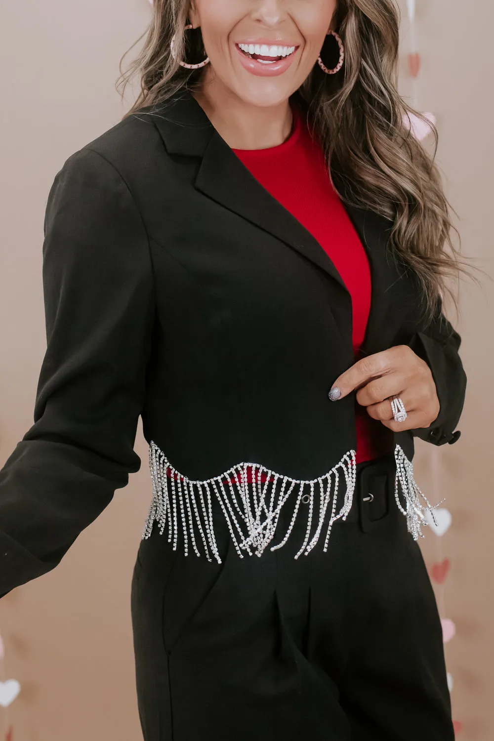 Rhinestone Girl Cropped Blazer , Black